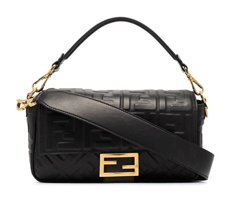 fendi black leather shoulder bag|fendi baguette black leather.